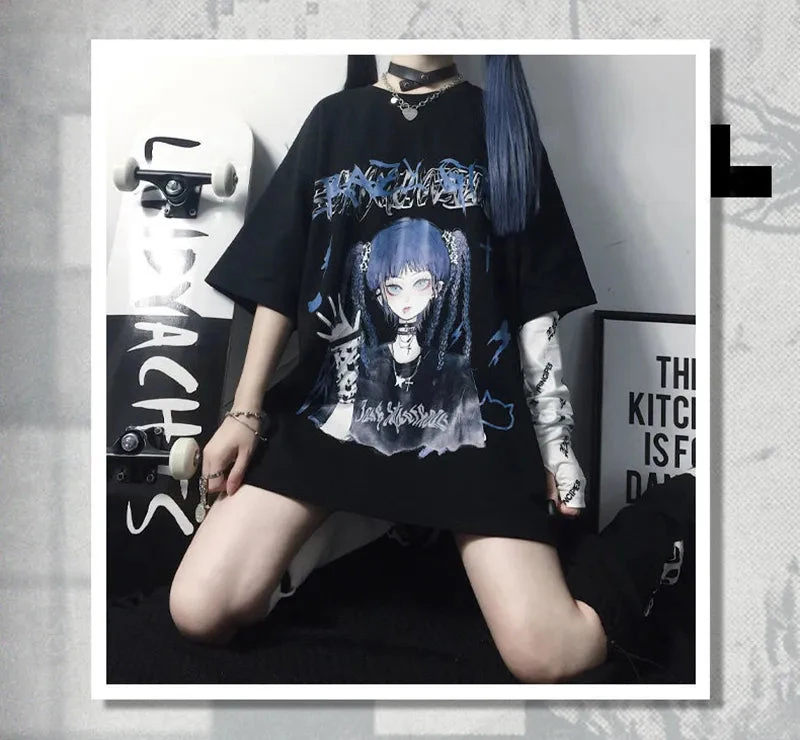 Apparel Gothic Blue Hair Emo Anime Girl Women's Tee 13 Apparel Gothic Blue Hair Emo Anime Girl Women's Tee - Image 11