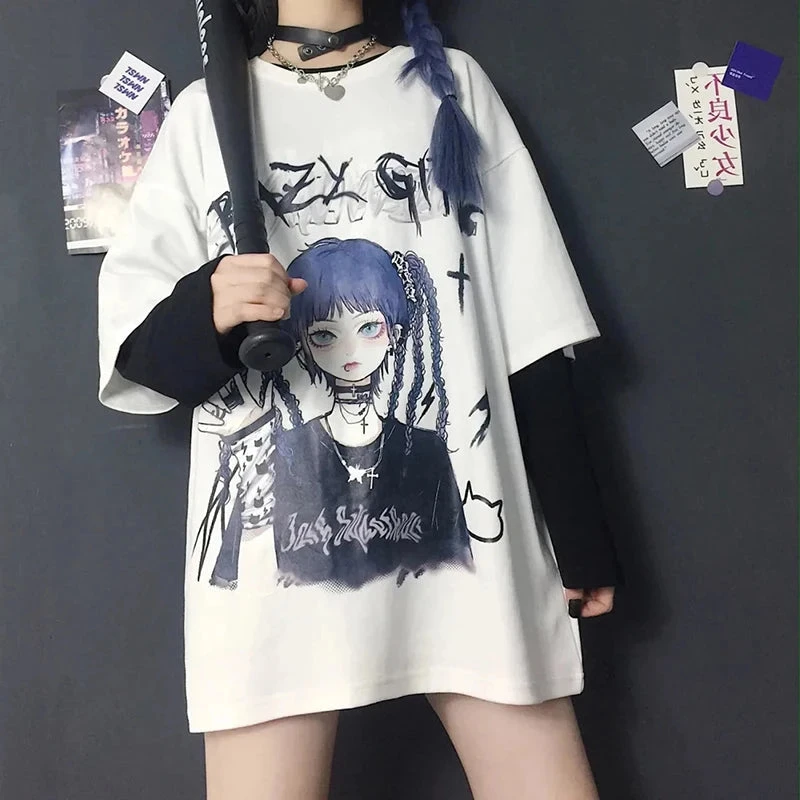 Apparel Gothic Blue Hair Emo Anime Girl Women's Tee 4 Apparel Gothic Blue Hair Emo Anime Girl Women's Tee - Image 2