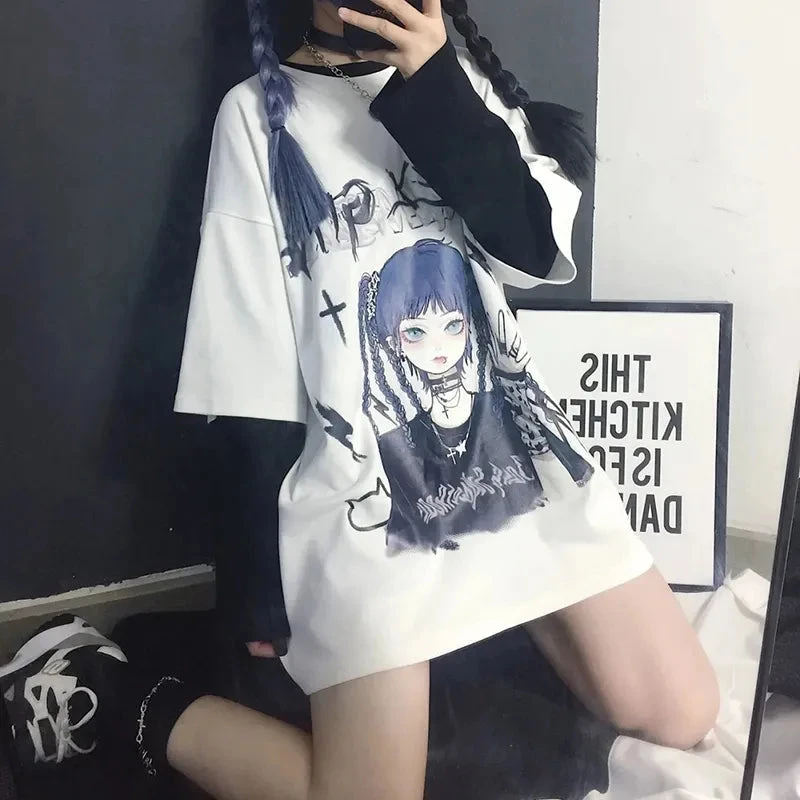 Apparel Gothic Blue Hair Emo Anime Girl Women's Tee 5 Apparel Gothic Blue Hair Emo Anime Girl Women's Tee - Image 3