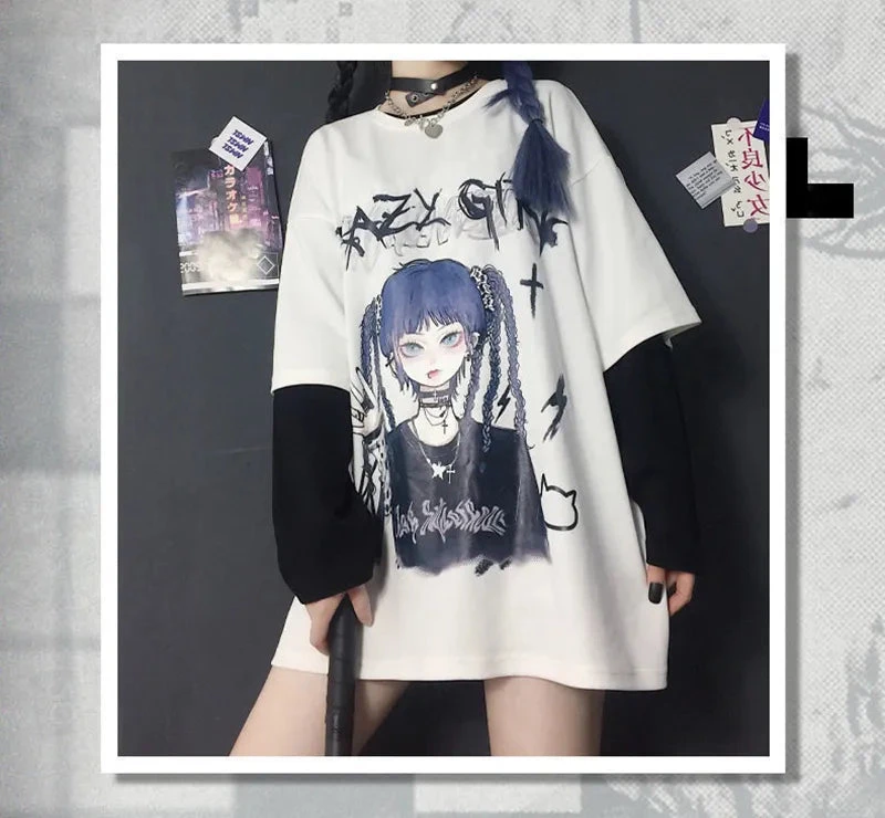 Apparel Gothic Blue Hair Emo Anime Girl Women's Tee 11 Apparel Gothic Blue Hair Emo Anime Girl Women's Tee - Image 9