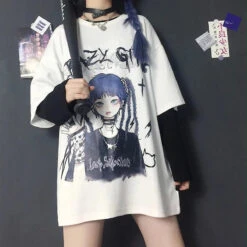 Apparel Gothic Blue Hair Emo Anime Girl Women's Tee 21 Apparel Gothic Blue Hair Emo Anime Girl Women's Tee -Kawaii Store kawaiies plushies plush softtoy gothic blue hair emo anime girl womens tee apparel white s 224248