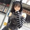 Apparel Gothic Gray Striped Cat Hooded Women's Top -Kawaii Store kawaiies plushies plush softtoy gothic gray striped cat hooded womens top apparel 850654