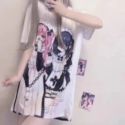Apparel Gothic Harajuku Two Girls Long White Women's Tee -Kawaii Store kawaiies plushies plush softtoy gothic harajuku two girls long white womens tee apparel 471357