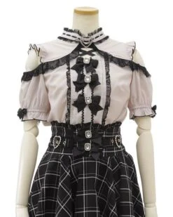 Apparel Gothic Heart Bow High Waist Black Plaid Skirt -Kawaii Store kawaiies plushies plush softtoy gothic heart bow high waist black plaid skirt apparel 413526