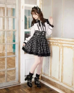 Apparel Gothic Heart Bow High Waist Black Plaid Skirt -Kawaii Store kawaiies plushies plush softtoy gothic heart bow high waist black plaid skirt apparel 829941