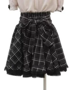 Apparel Gothic Heart Bow High Waist Black Plaid Skirt -Kawaii Store kawaiies plushies plush softtoy gothic heart bow high waist black plaid skirt apparel 866777