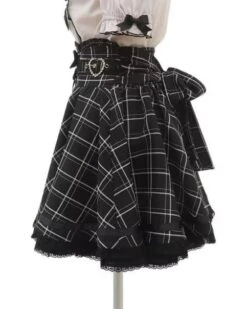 Apparel Gothic Heart Bow High Waist Black Plaid Skirt -Kawaii Store kawaiies plushies plush softtoy gothic heart bow high waist black plaid skirt apparel 913760