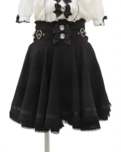 Apparel Gothic Heart Bow High Waist Black Plaid Skirt