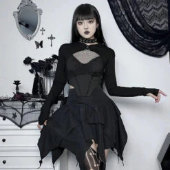 Apparel Gothic Witch Punk Irregular Black Skirt -Kawaii Store kawaiies plushies plush softtoy gothic witch punk irregular black skirt apparel 304796
