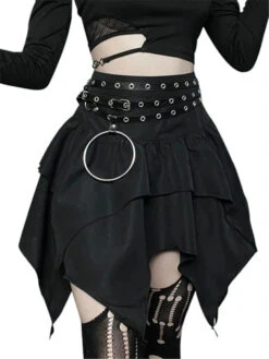 Apparel Gothic Witch Punk Irregular Black Skirt -Kawaii Store kawaiies plushies plush softtoy gothic witch punk irregular black skirt apparel 595102