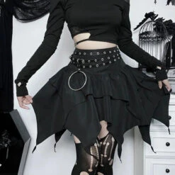 Apparel Gothic Witch Punk Irregular Black Skirt -Kawaii Store kawaiies plushies plush softtoy gothic witch punk irregular black skirt apparel l 681762