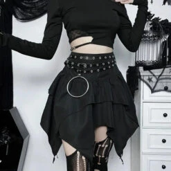 Apparel Gothic Witch Punk Irregular Black Skirt -Kawaii Store kawaiies plushies plush softtoy gothic witch punk irregular black skirt apparel m 291083