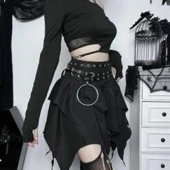 Apparel Gothic Witch Punk Irregular Black Skirt -Kawaii Store kawaiies plushies plush softtoy gothic witch punk irregular black skirt apparel s 208674