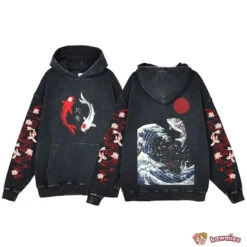 Apparel Great Wave Off Kanagawa Fish Godzilla Vintage Style Unisex Hoodie -Kawaii Store kawaiies plushies plush softtoy great wave off kanagawa fish godzilla vintage style unisex hoodie apparel 990323