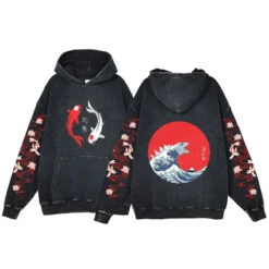 Apparel Great Wave Off Kanagawa Fish Godzilla Vintage Style Unisex Hoodie
