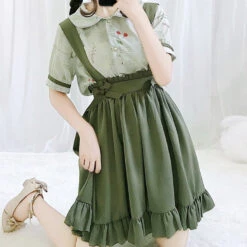 Apparel Green Japanese Lolita Cosplay Kawaii Pleated Vintage Long Skirt -Kawaii Store kawaiies plushies plush softtoy green japanese lolita cosplay kawaii pleated vintage long skirt apparel 370947