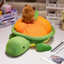 Green Orange Turtle Plush Backpack -Kawaii Store kawaiies plushies plush softtoy green orange turtle plush backpack soft toy turtle with capybara plushie 35cm 148339
