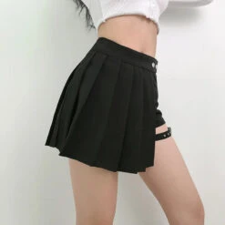 Apparel Half-Cut High Waist Black Checked Mini Skirts -Kawaii Store kawaiies plushies plush softtoy half cut high waist black checked mini skirts apparel 244829