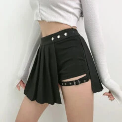 Apparel Half-Cut High Waist Black Checked Mini Skirts