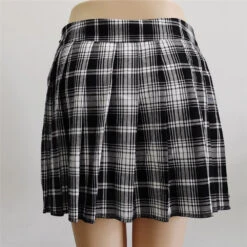 Apparel Half-Cut High Waist Black Checked Mini Skirts -Kawaii Store kawaiies plushies plush softtoy half cut high waist black checked mini skirts apparel 932210