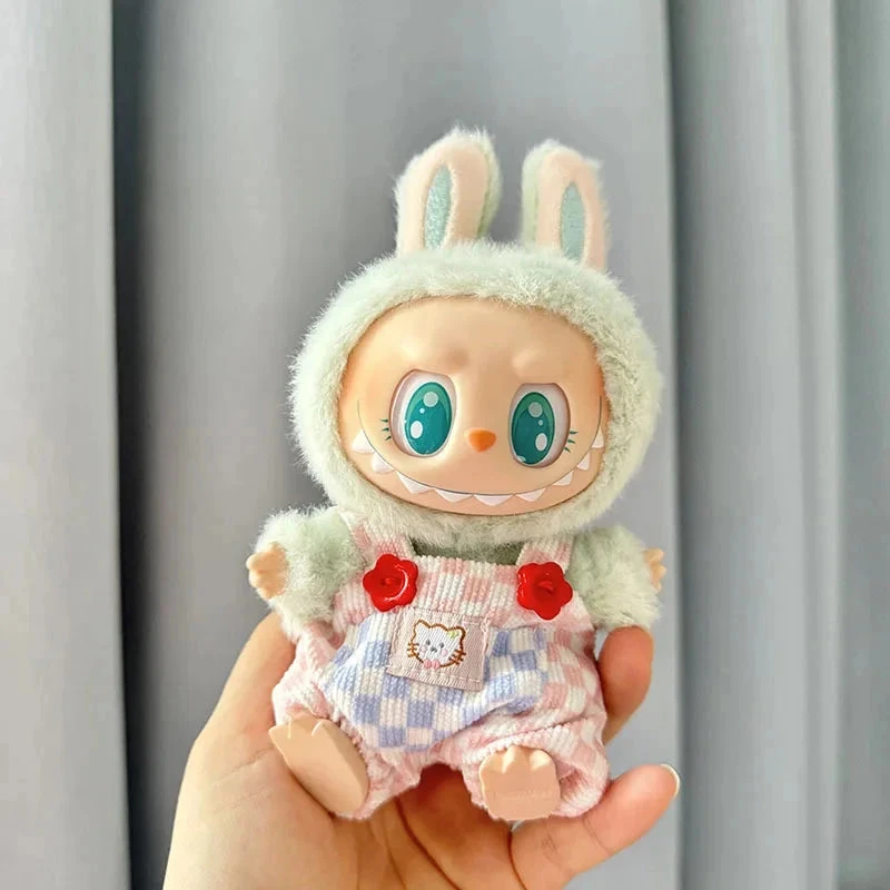 Handmade Labubu Summer Dungarees Checked Bear Outfit With Accessories 3 Handmade Labubu Summer Dungarees Checked Bear Outfit With Accessories - Image 2