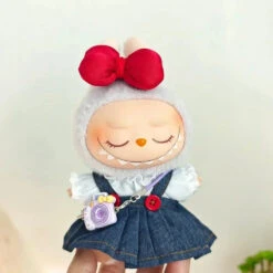 Accessories Handmade Red Bow Denim Dress Labubu Outfit -Kawaii Store kawaiies plushies plush softtoy handmade red bow denim dress labubu outfit accessories 811266