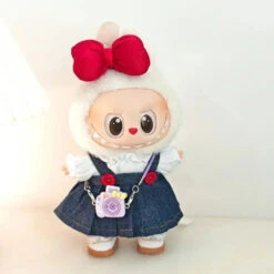Accessories Handmade Red Bow Denim Dress Labubu Outfit -Kawaii Store kawaiies plushies plush softtoy handmade red bow denim dress labubu outfit accessories red bow 382157
