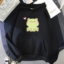 Apparel Happy Green Blushing Frog Unisex Hoodie -Kawaii Store kawaiies plushies plush softtoy happy green blushing frog unisex hoodie apparel black xs 714499