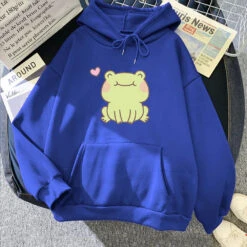 Apparel Happy Green Blushing Frog Unisex Hoodie -Kawaii Store kawaiies plushies plush softtoy happy green blushing frog unisex hoodie apparel dark blue xs 808802