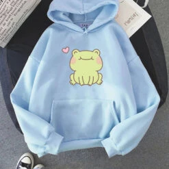 Apparel Happy Green Blushing Frog Unisex Hoodie -Kawaii Store kawaiies plushies plush softtoy happy green blushing frog unisex hoodie apparel light blue xs 979075