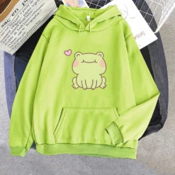 Apparel Happy Green Blushing Frog Unisex Hoodie -Kawaii Store kawaiies plushies plush softtoy happy green blushing frog unisex hoodie apparel light green xs 577671