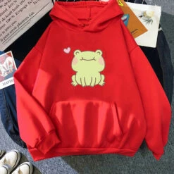 Apparel Happy Green Blushing Frog Unisex Hoodie -Kawaii Store kawaiies plushies plush softtoy happy green blushing frog unisex hoodie apparel red xs 227589