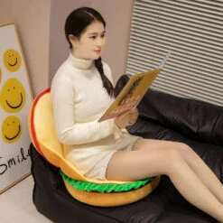 Happy Hamburger Pillow Plush -Kawaii Store kawaiies plushies plush softtoy happy hamburger pillow plush soft toy 549614