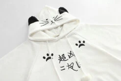 Apparel Harajuku Black Gray White Cat Hooded Cloak Coat -Kawaii Store kawaiies plushies plush softtoy harajuku black gray white cat hooded cloak coat apparel 257754