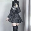 Apparel Harajuku Black Plaid Hearts Laced Lolita Women's Dress -Kawaii Store kawaiies plushies plush softtoy harajuku black plaid hearts laced lolita womens dress apparel s 726989