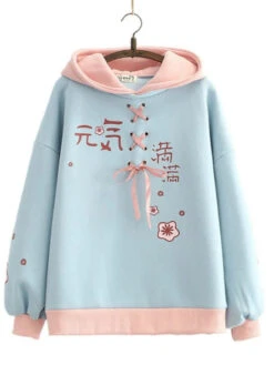 Apparel Harajuku Cute Two-tone Candy Floss Sakura Thick Women's Hoodie -Kawaii Store kawaiies plushies plush softtoy harajuku cute two tone candy floss sakura thick womens hoodie hoodies 127356