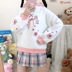 Apparel Harajuku Cute Two-tone Candy Floss Sakura Thick Women's Hoodie -Kawaii Store kawaiies plushies plush softtoy harajuku cute two tone candy floss sakura thick womens hoodie hoodies 600417