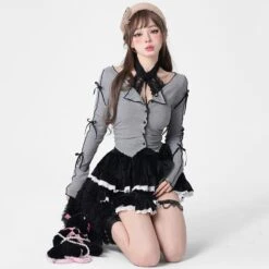 Apparel Harajuku Goth Ribbon Skirt Two Piece Set