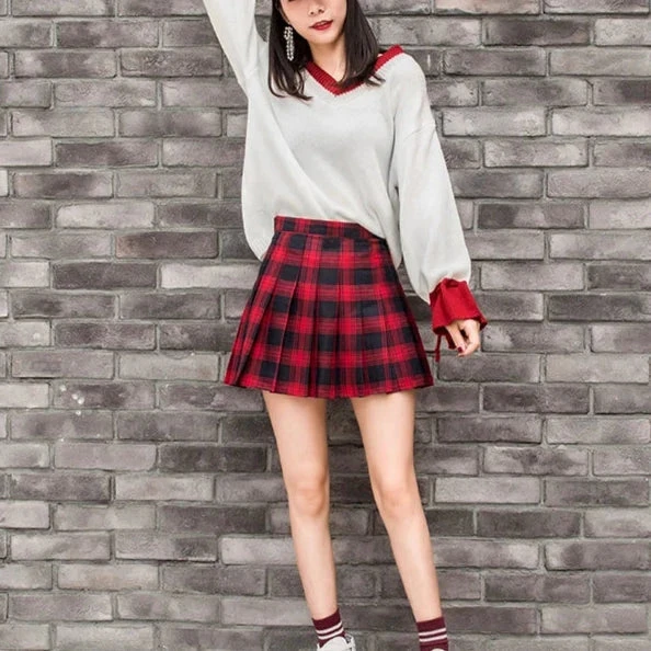 Apparel Harajuku High Waist School Girl Pleated Plaid Short Skirt 13 Apparel Harajuku High Waist School Girl Pleated Plaid Short Skirt - Image 11