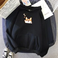 Apparel Harajuku Kawaii Corgi Hoodie -Kawaii Store kawaiies plushies plush softtoy harajuku kawaii corgi oversized hoodie apparel black xs 532743