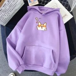 Apparel Harajuku Kawaii Corgi Hoodie -Kawaii Store kawaiies plushies plush softtoy harajuku kawaii corgi oversized hoodie apparel light purple xs 250704
