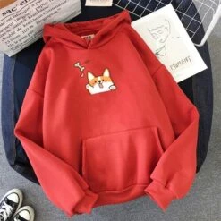 Apparel Harajuku Kawaii Corgi Hoodie -Kawaii Store kawaiies plushies plush softtoy harajuku kawaii corgi oversized hoodie apparel red s 209230
