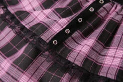 Apparel Harajuku Lolita Gothic Black Pink Laced Plaid Pleated Skirt -Kawaii Store kawaiies plushies plush softtoy harajuku lolita gothic black pink laced plaid pleated skirt apparel 154135