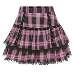 Apparel Harajuku Lolita Gothic Black Pink Laced Plaid Pleated Skirt -Kawaii Store kawaiies plushies plush softtoy harajuku lolita gothic black pink laced plaid pleated skirt apparel 581521