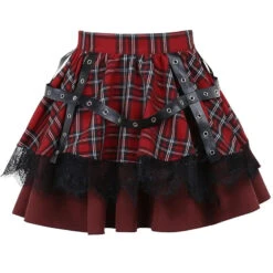 Apparel Harajuku Lolita Gothic Rouge Red Laced Plaid Pleated Skirt -Kawaii Store kawaiies plushies plush softtoy harajuku lolita gothic rouge red laced plaid pleated skirt apparel 128302