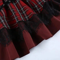 Apparel Harajuku Lolita Gothic Rouge Red Laced Plaid Pleated Skirt -Kawaii Store kawaiies plushies plush softtoy harajuku lolita gothic rouge red laced plaid pleated skirt apparel 357906