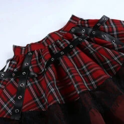 Apparel Harajuku Lolita Gothic Rouge Red Laced Plaid Pleated Skirt -Kawaii Store kawaiies plushies plush softtoy harajuku lolita gothic rouge red laced plaid pleated skirt apparel 409936