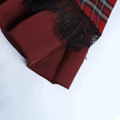 Apparel Harajuku Lolita Gothic Rouge Red Laced Plaid Pleated Skirt -Kawaii Store kawaiies plushies plush softtoy harajuku lolita gothic rouge red laced plaid pleated skirt apparel 692490