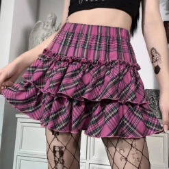 Apparel Harajuku Punk Princess Pink Red Plaid Pleated Skirt -Kawaii Store kawaiies plushies plush softtoy harajuku punk princess pink red plaid pleated skirt apparel 154850