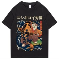 Apparel Harajuku Samurai Cat Koi Fish Unisex Tee -Kawaii Store kawaiies plushies plush softtoy harajuku samurai cat koi fish unisex tee new tops black s 985665